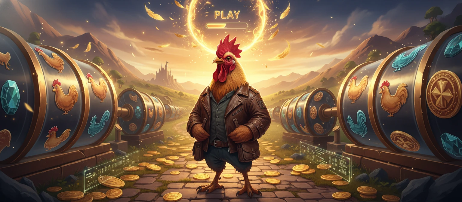 Interfața jocului Chicken Road cu puiul pe șosea și multiplicatori